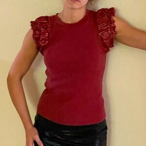 Anthropologie Burgundy Shirt with Ruffles